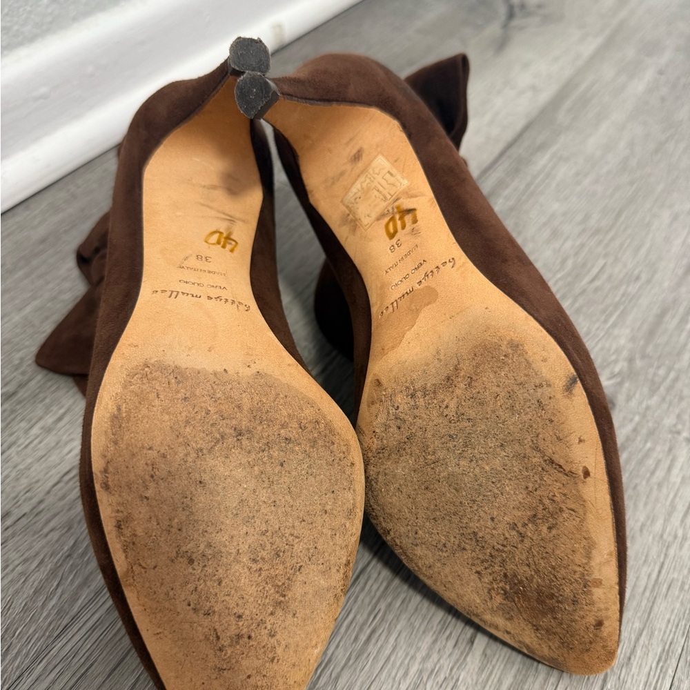 Bettye Muller Brown Suede Heeled Booties Size 8 - Picture 6 of 7
